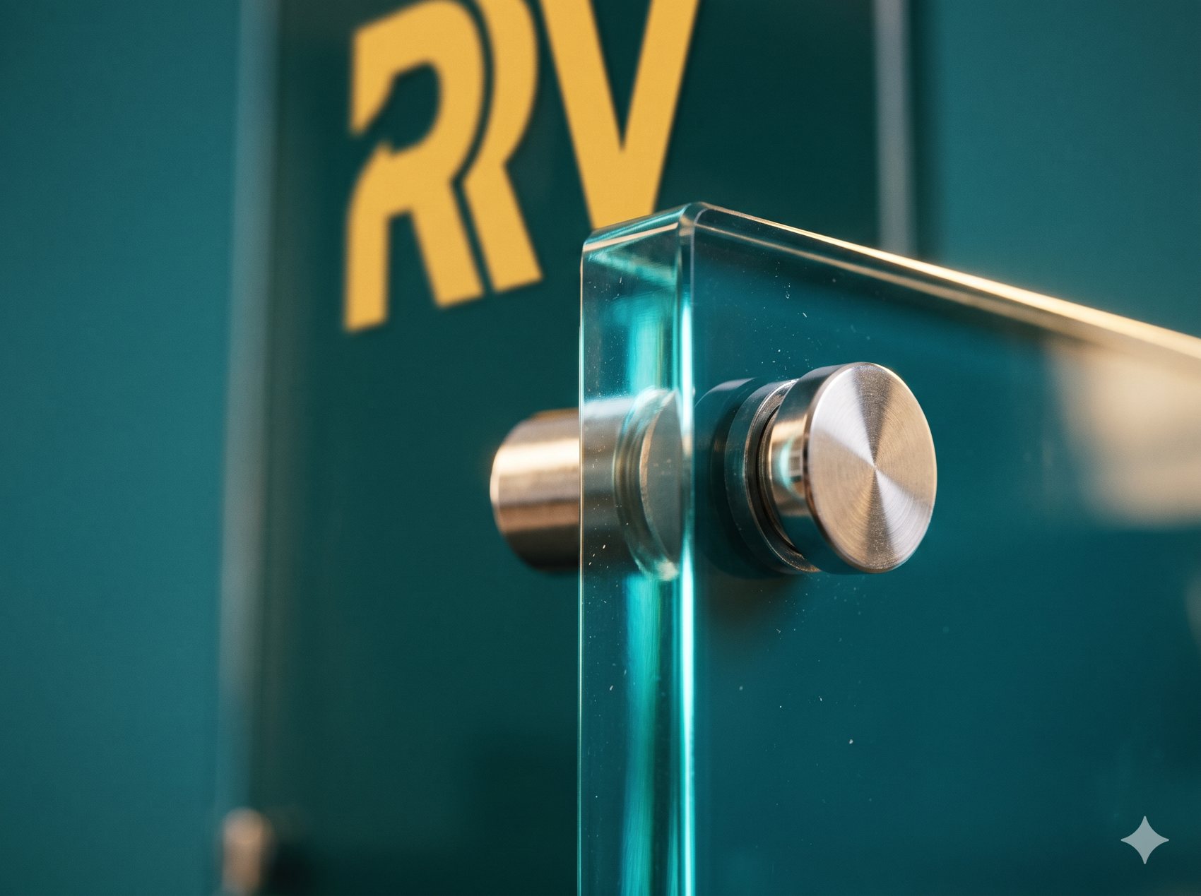 Close-up of acrylic signage edge and standoff fixing