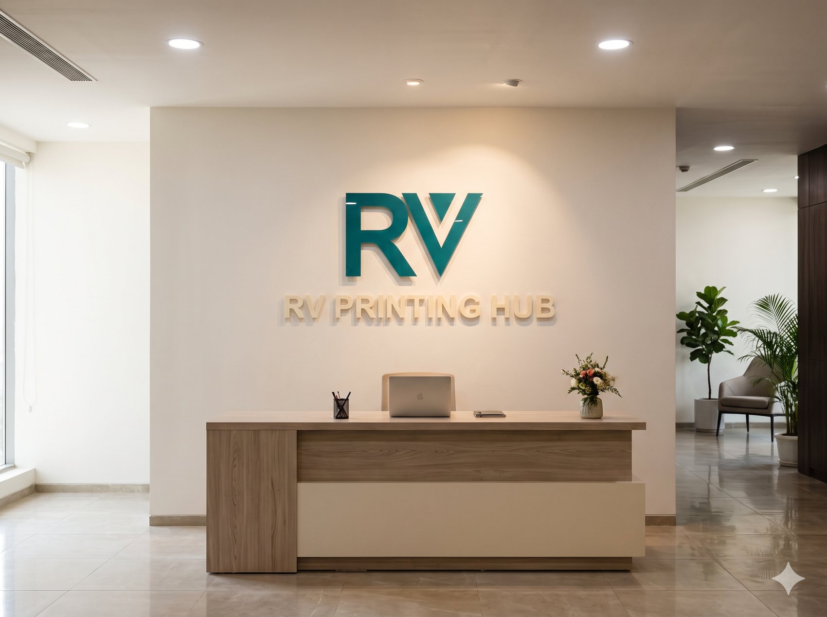 3D acrylic letters and logo on an office reception wall