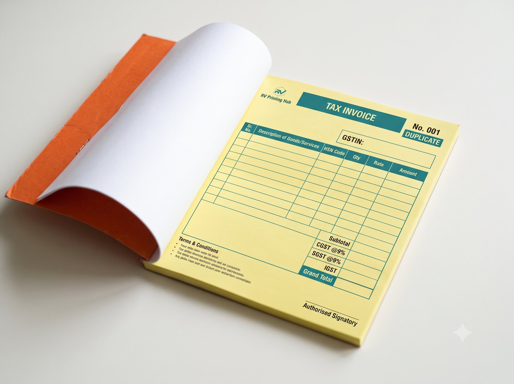 Bill and invoice book printing by RV Printing Hub, Delhi
