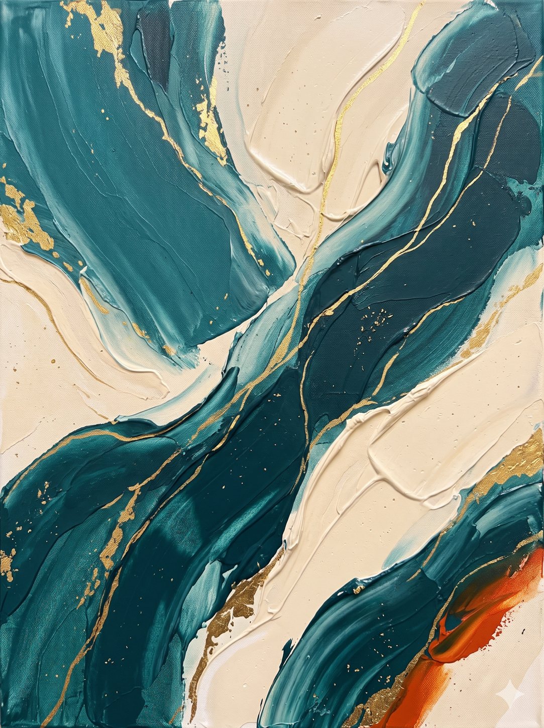 Teal & Gold Abstract canvas painting