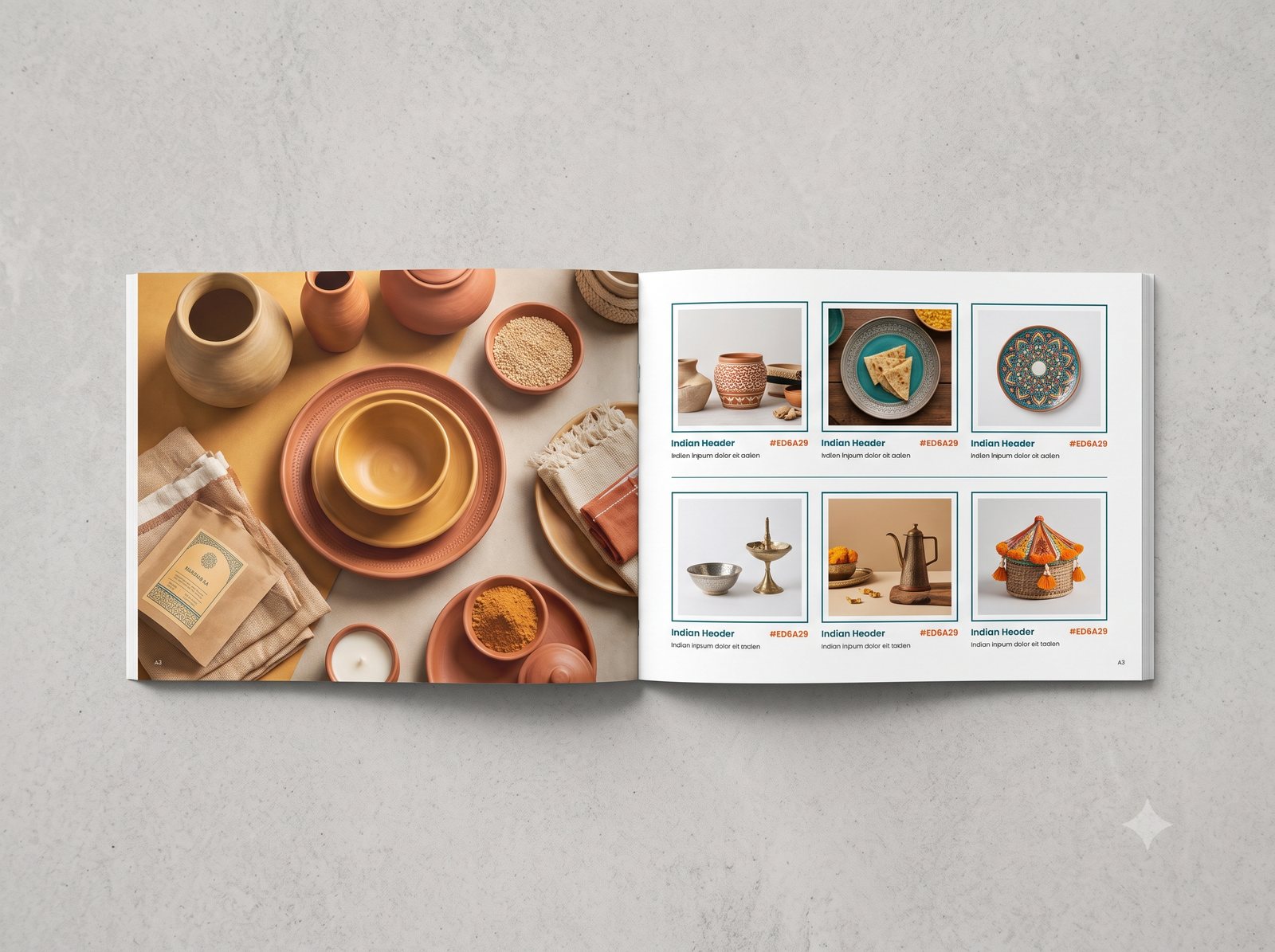 An open catalogue showing a product spread