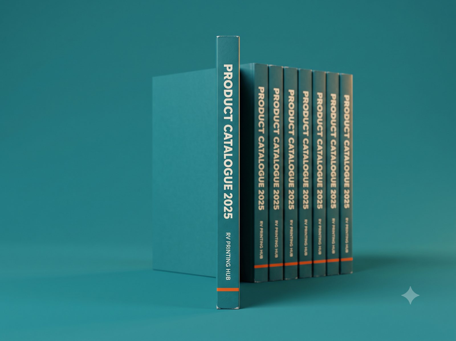 Perfect-bound catalogue spines showing thickness
