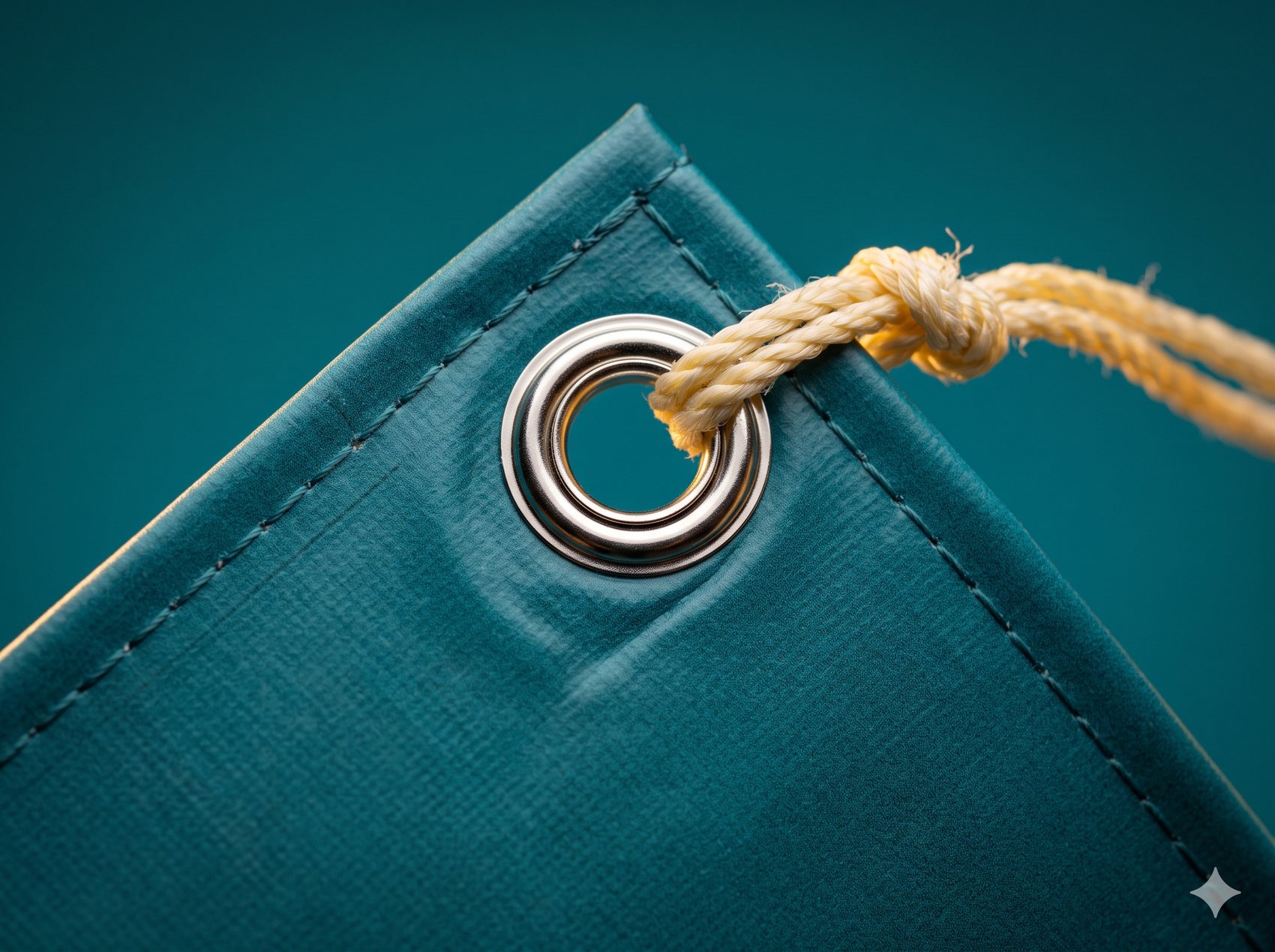 Flex banner edge with metal eyelets and hemming