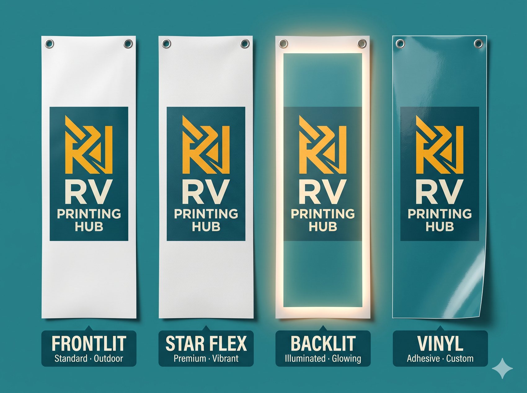 Frontlit, star flex, backlit and vinyl flex banners