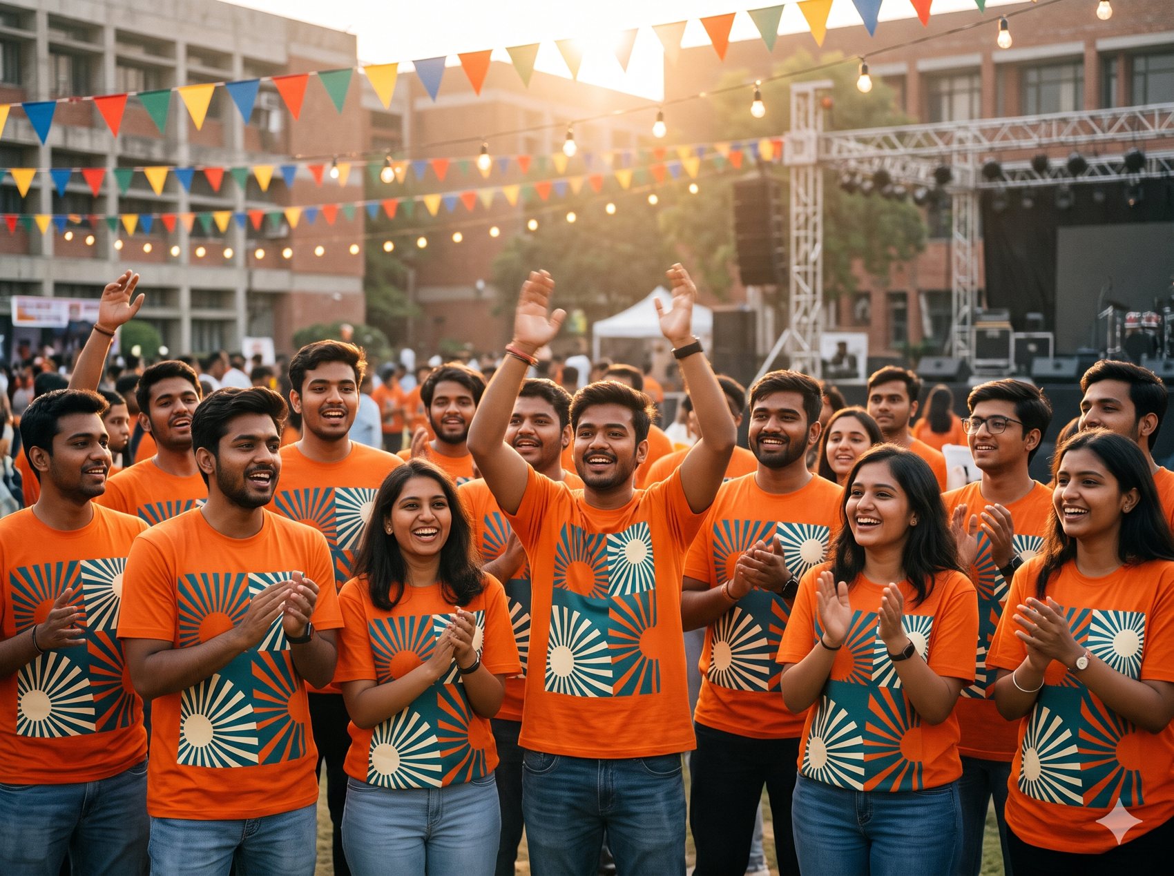 Crowd at an event wearing printed event t-shirts