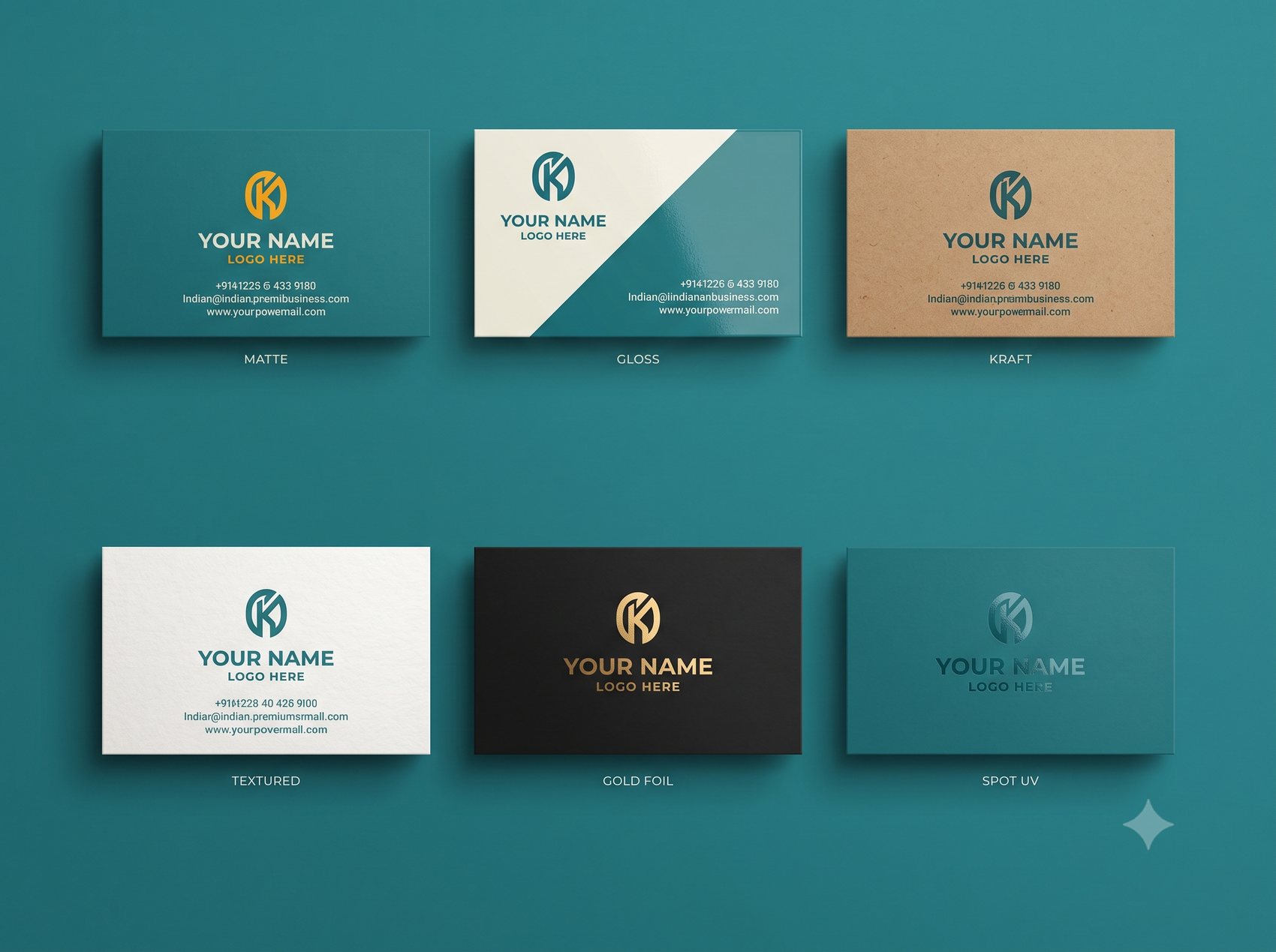 Matte, gloss, kraft, textured, gold-foil and spot-UV visiting cards