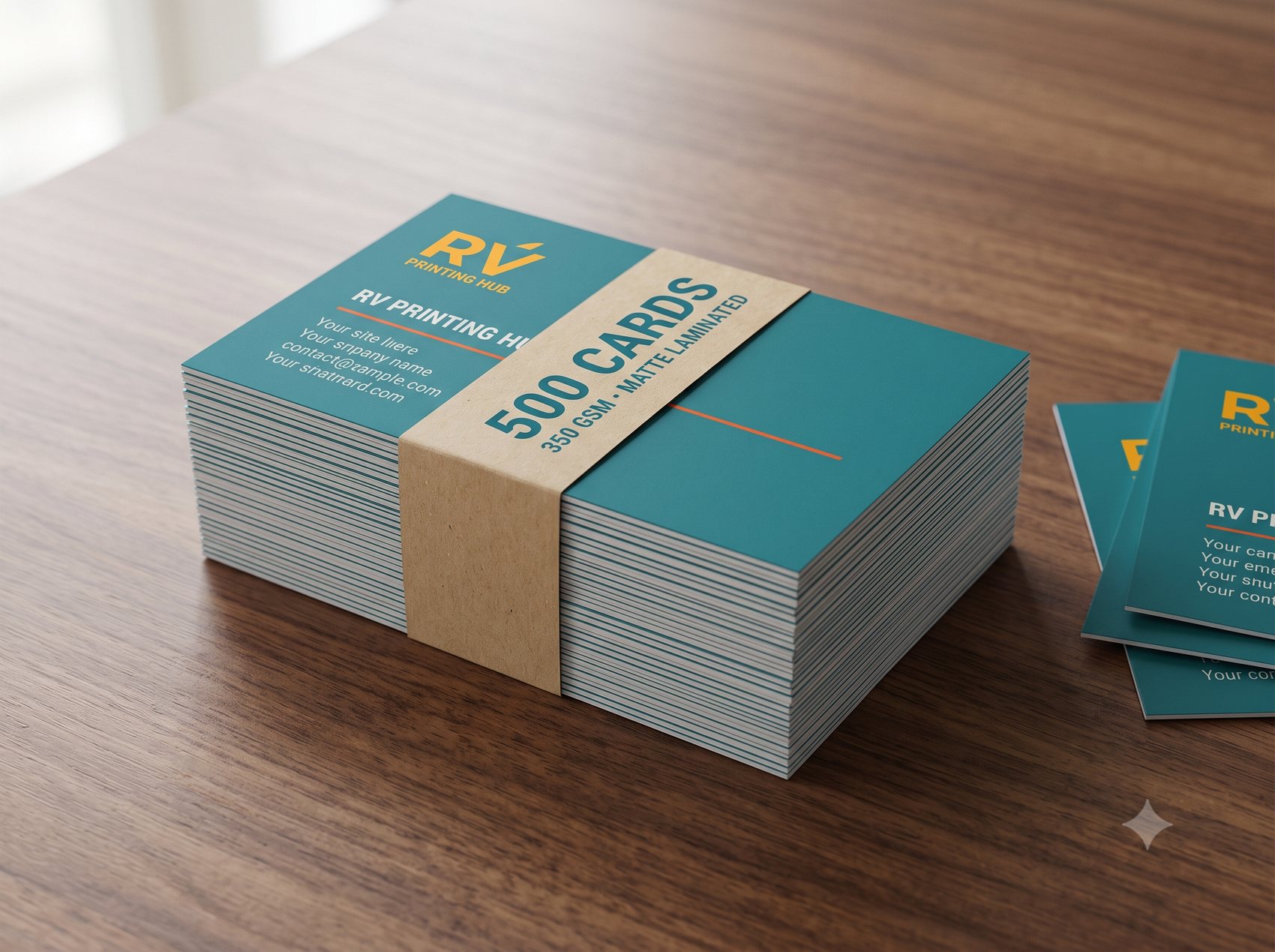 A stack of 500 visiting cards, 350 gsm matte laminated